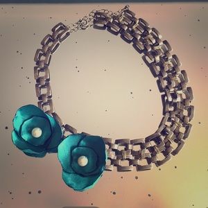 One-of-a-kind Metal Necklace with Green Flowers